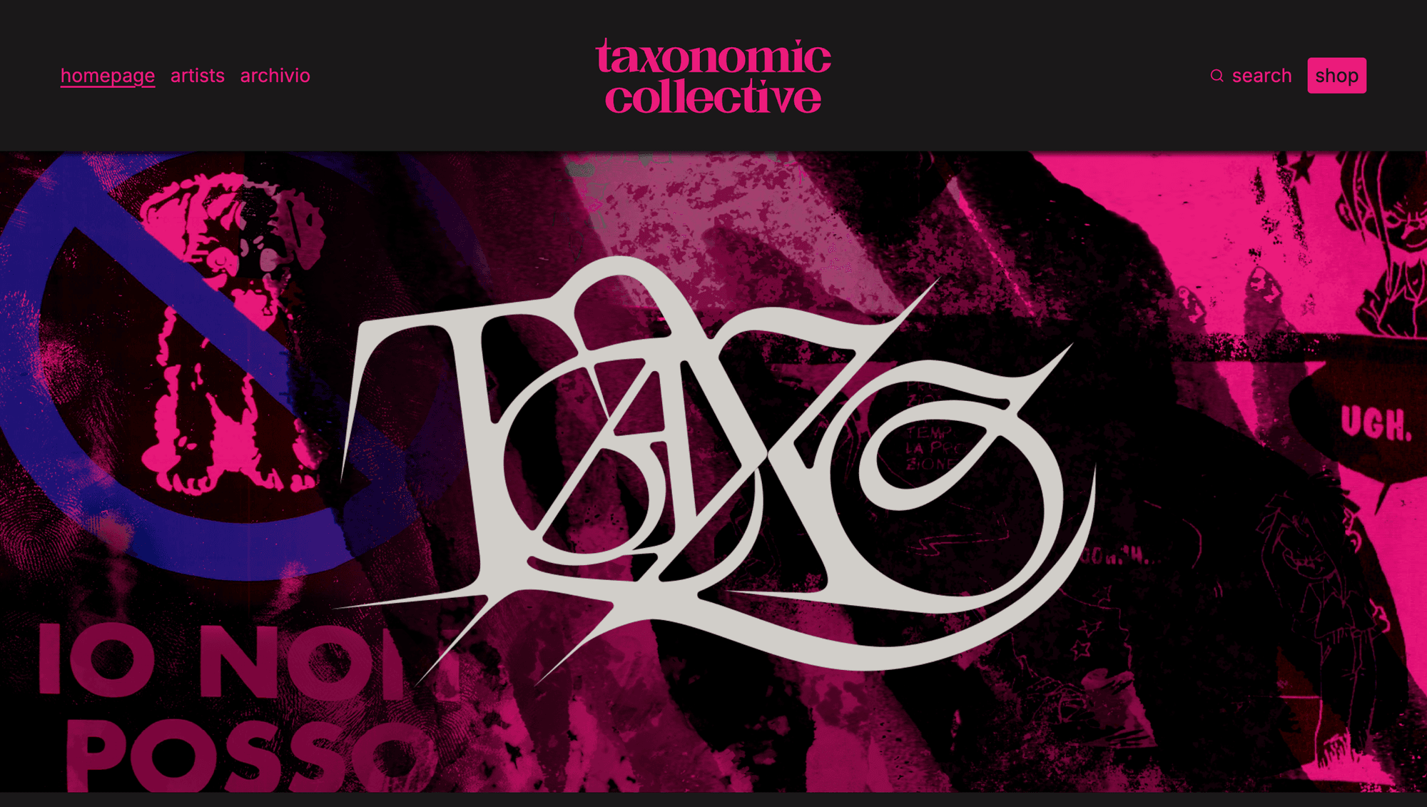 Homepage live, il lettering sopra il collage duotone